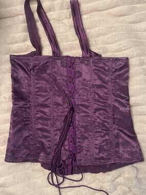 Vintage Whimsigoth Crepe Suzette Purple Floral Jacquard Corset Top Goth Witchy40